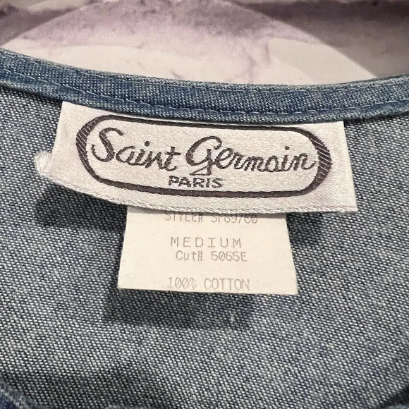 Saint Germain Paris Vintage Denim Chore Jacket Embellished Chambray Shacket - Picture 12 of 14